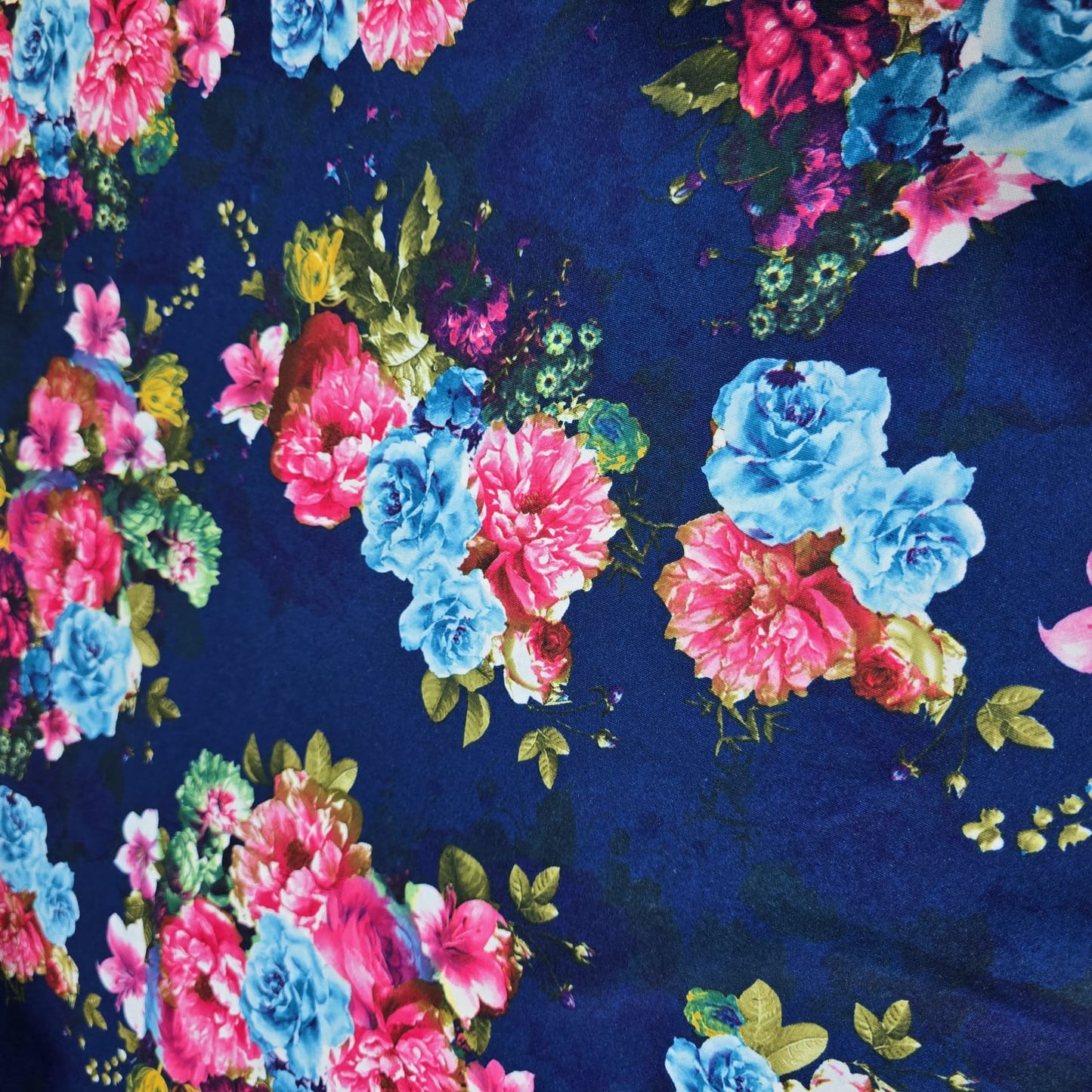 Floral Bouquet Scuba Fabric Navy 58" Stretch Dress Craft Upholstery Material By The Meter