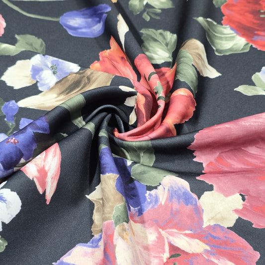 Large Floral Scuba Fabric 58" Stretch Dressmaking Fabric Rose Print Material By The Meter