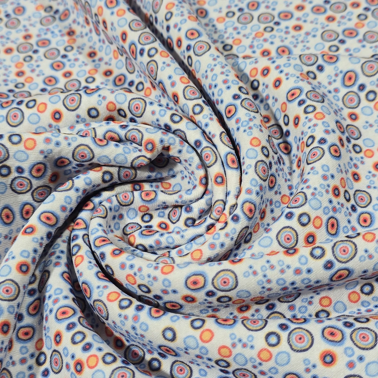 Retro Bubble Scuba Fabric 58" Blue Abstract Circle Stretch Dressmaking Fabric By The Meter