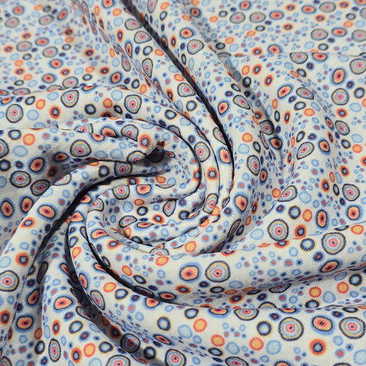 Retro Bubble Scuba Fabric 58" Blue Abstract Circle Stretch Dressmaking Fabric By The Meter