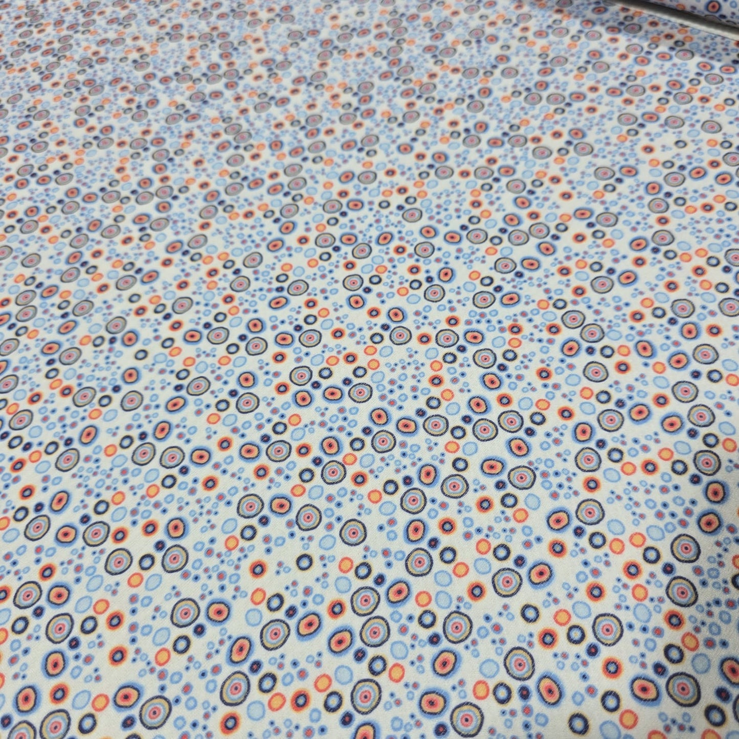 Retro Bubble Scuba Fabric 58" Blue Abstract Circle Stretch Dressmaking Fabric By The Meter