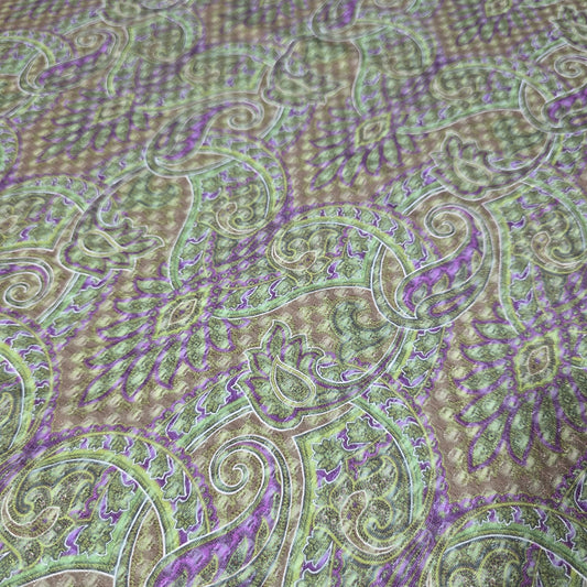Purple Green Paisley Scuba Fabric 58" Stretch Floral Swirl Dressmaking Fabric By The Meter
