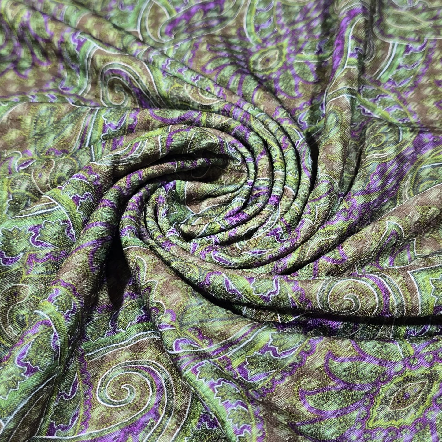 Purple Green Paisley Scuba Fabric 58" Stretch Floral Swirl Dressmaking Fabric By The Meter
