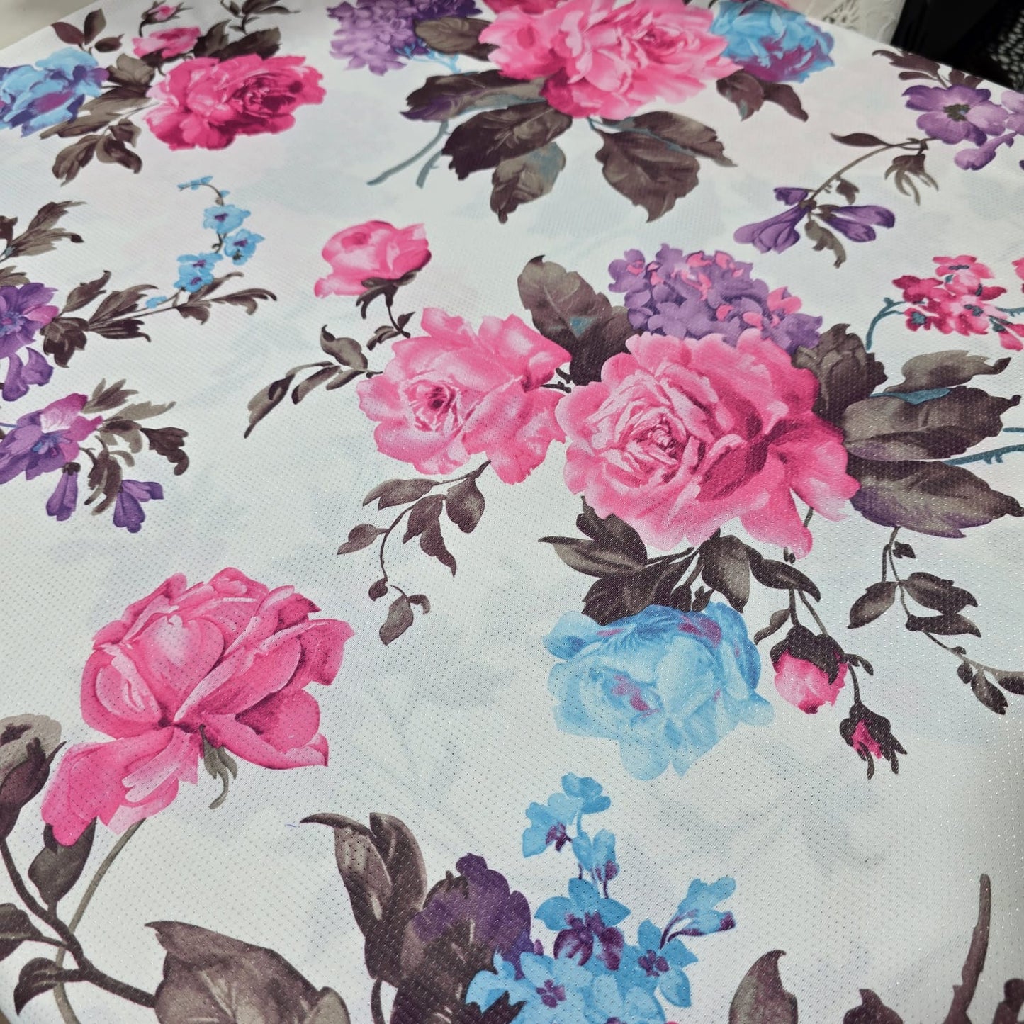 Floral Dri Fit Jersey Fabric 58" White Sports Stretch Activewear Fabric By The Meter