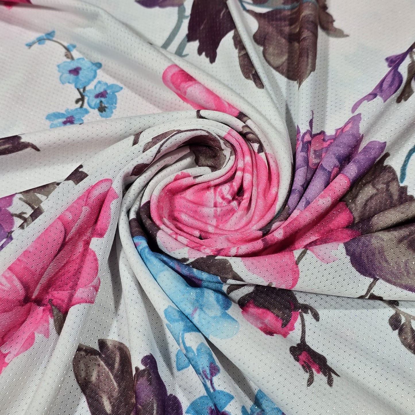 Floral Dri Fit Jersey Fabric 58" White Sports Stretch Activewear Fabric By The Meter