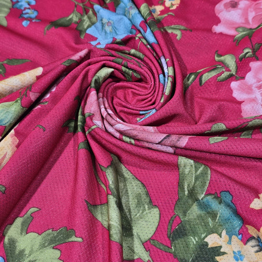 Floral Dri Fit Jersey Fabric 58" Hot Pink Sports Stretch Activewear Fabric By The Meter