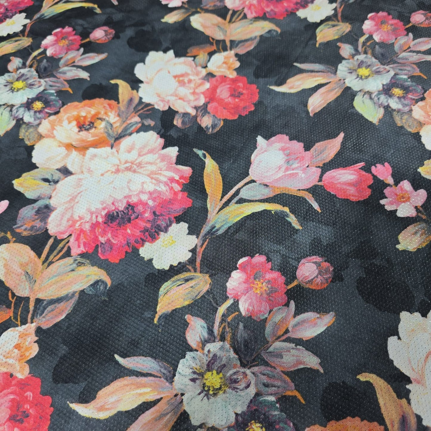 Floral Dri Fit Jersey Fabric 58" Black Sports Stretch Activewear Fabric By The Meter