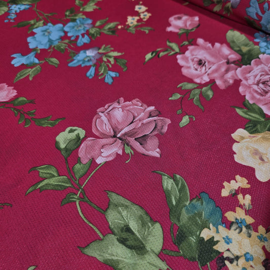 Floral Dri Fit Jersey Fabric 58" Hot Pink Sports Stretch Activewear Fabric By The Meter