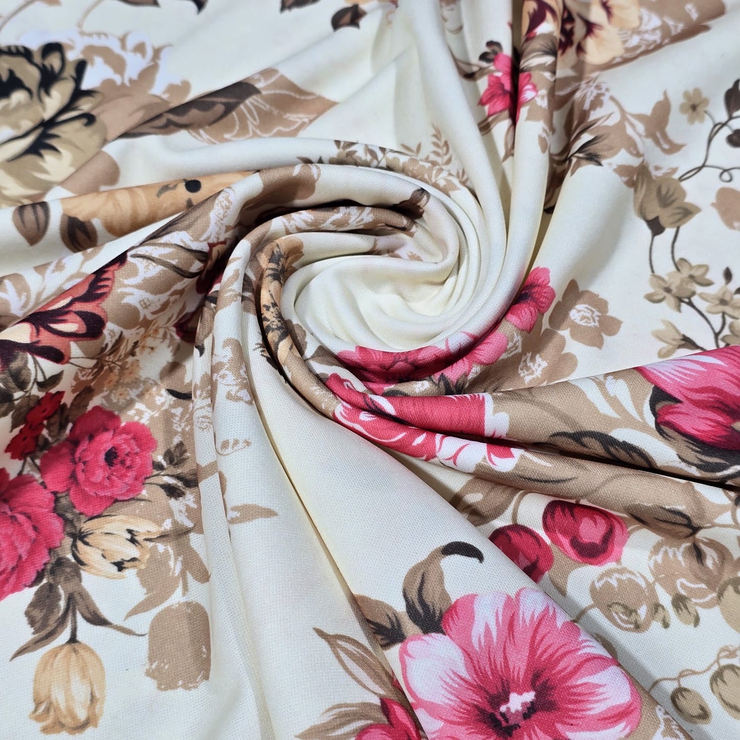 Vintage Rose Scuba Fabric – Soft Stretch Floral Material by the Meter 58” Wide)