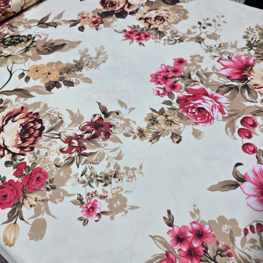 Vintage Rose Scuba Fabric – Soft Stretch Floral Material by the Meter 58” Wide)
