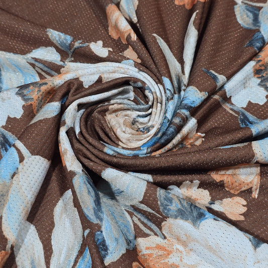 Brown Floral Dri Fit Jersey Fabric 58" Sports Stretch Activewear Fabric By The Meter