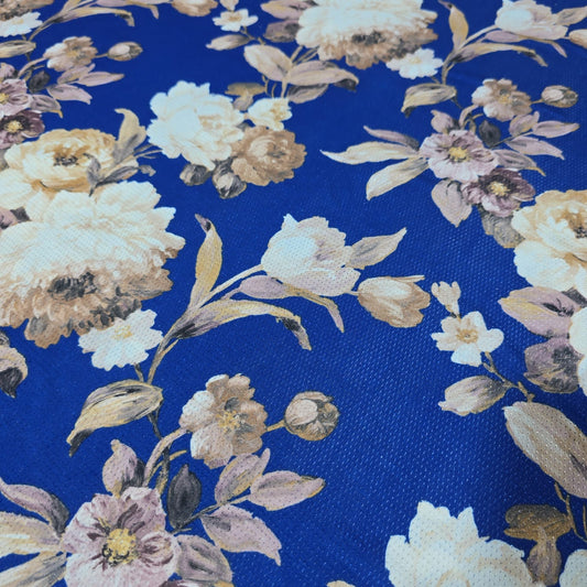 Royal Blue Floral Dri Fit Jersey Fabric 58" Sports Stretch Activewear Fabric By The Meter
