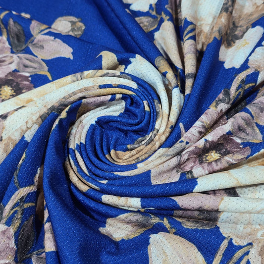 Royal Blue Floral Dri Fit Jersey Fabric 58" Sports Stretch Activewear Fabric By The Meter