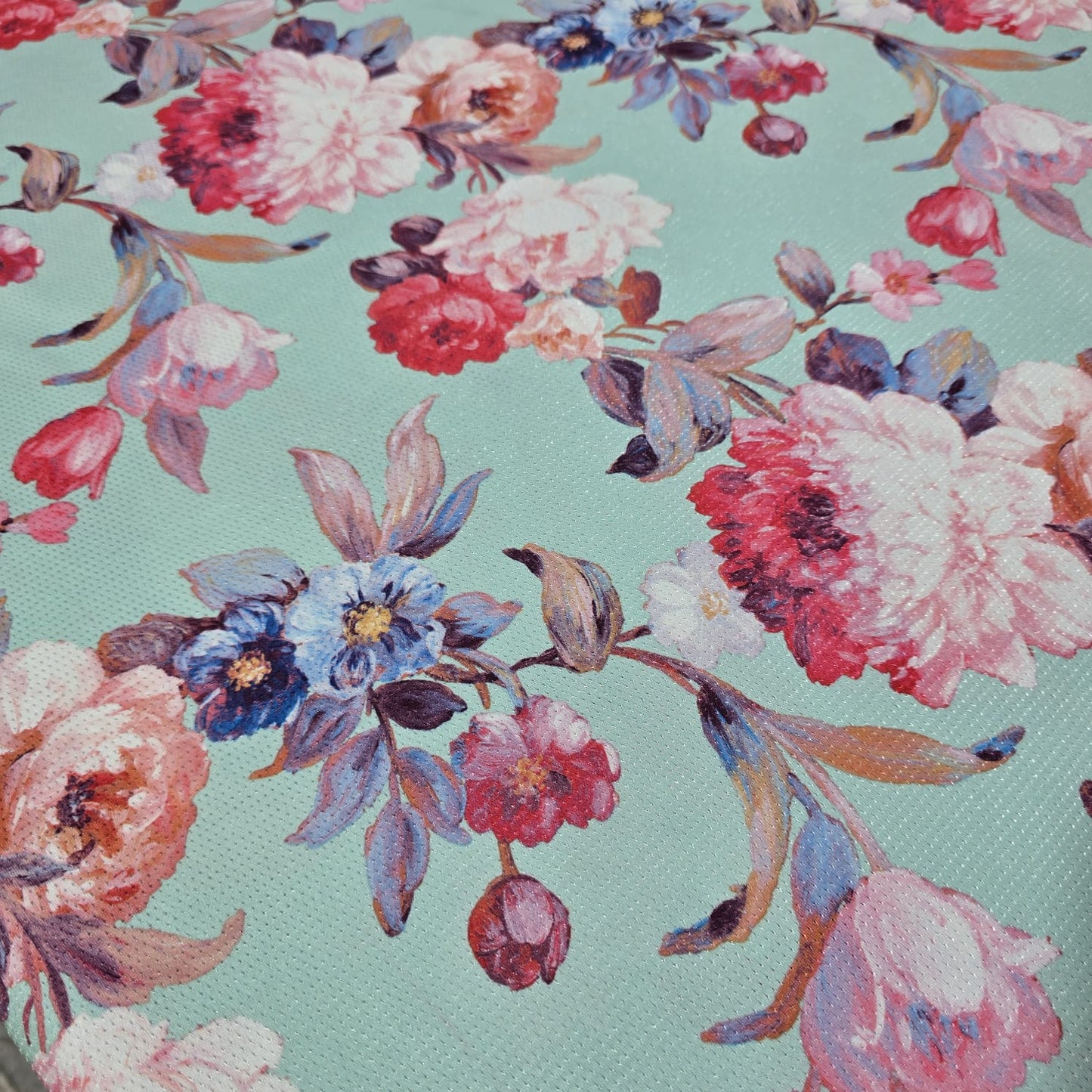 Mint Green Floral Dri Fit Jersey Fabric 58" Sports Stretch Activewear Fabric By The Meter