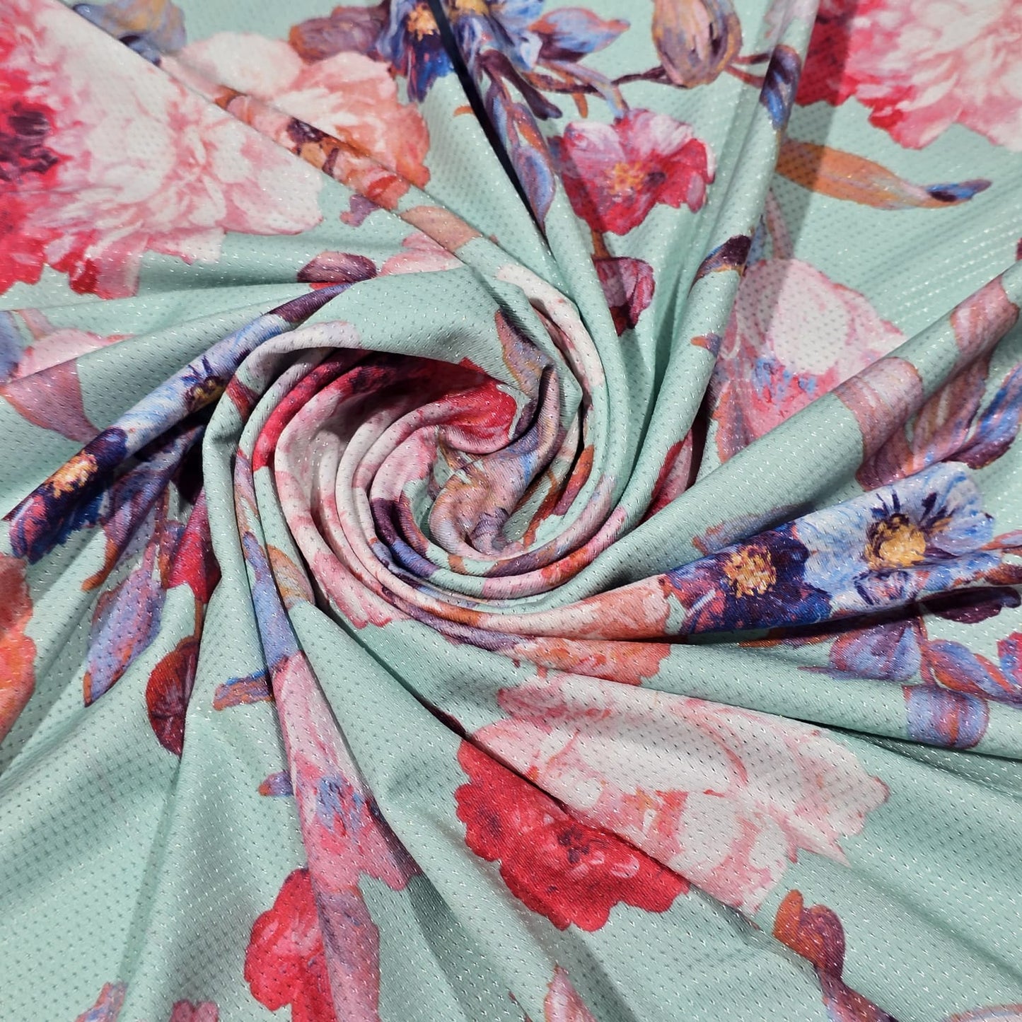 Mint Green Floral Dri Fit Jersey Fabric 58" Sports Stretch Activewear Fabric By The Meter