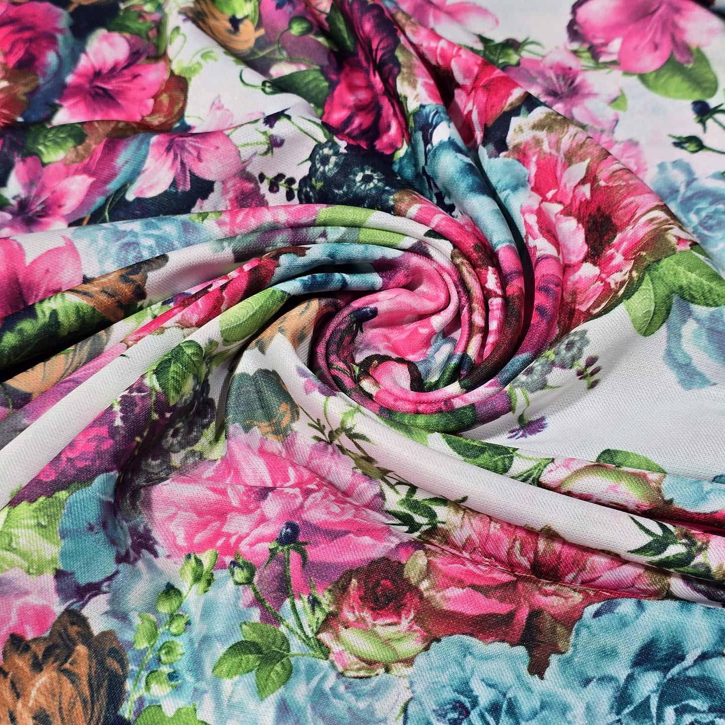 White Floral ITY Stretch Jersey Fabric 58" Soft Knit Dressmaking Fabric By The Meter