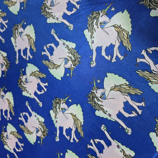 Royal Blue Enchanted Unicorn ITY Stretch Fabric | 58" Wide Soft Jersey Dressmaking Fabric – Sold by the Metre