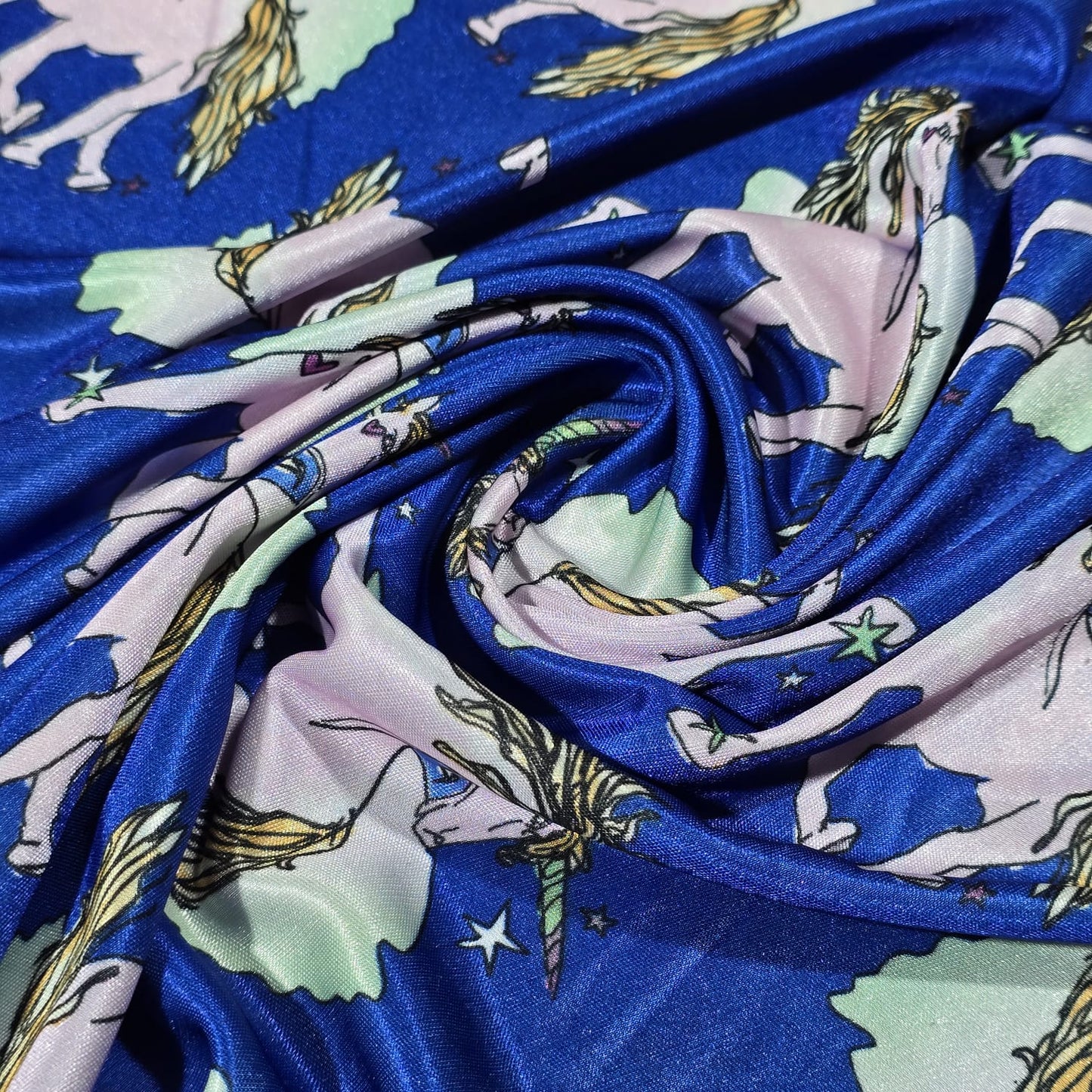 Royal Blue Enchanted Unicorn ITY Stretch Fabric | 58" Wide Soft Jersey Dressmaking Fabric – Sold by the Metre