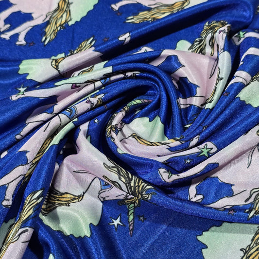 Royal Blue Enchanted Unicorn ITY Stretch Fabric | 58" Wide Soft Jersey Dressmaking Fabric – Sold by the Metre