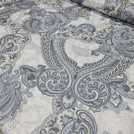 Grey Paisley ITY Stretch Fabric 58" Jersey Dress Fabric By The Metre