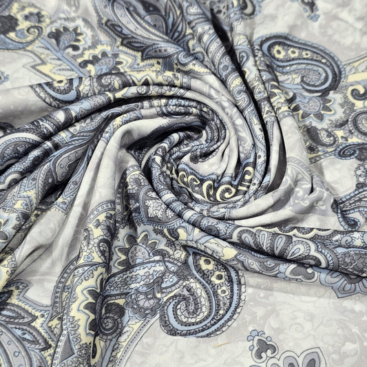 Grey Paisley ITY Stretch Fabric 58" Jersey Dress Fabric By The Metre