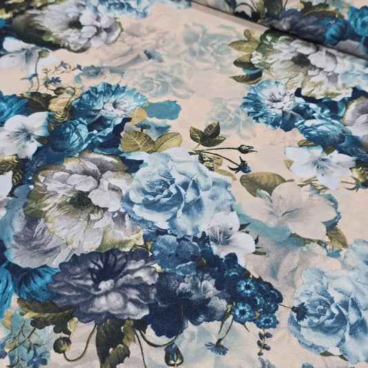 Blue Watercolour Floral ITY Jersey Fabric 58" | Dress Fabric By The Metre