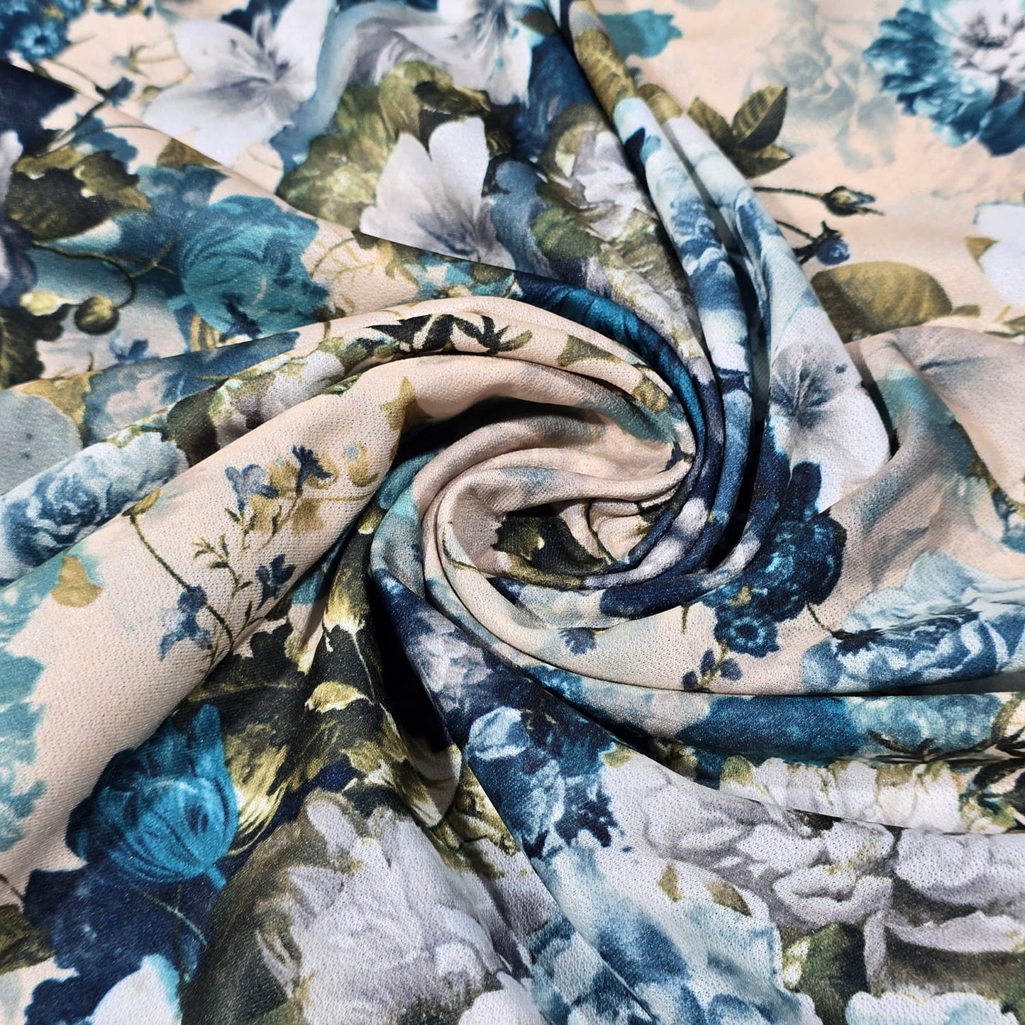 Blue Watercolour Floral ITY Jersey Fabric 58" | Dress Fabric By The Metre