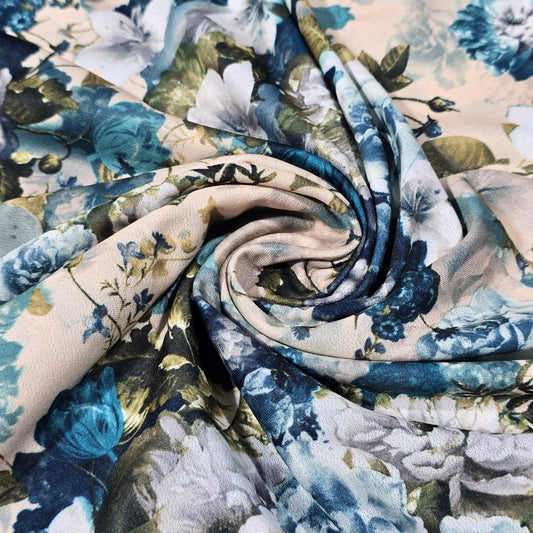 Blue Watercolour Floral ITY Jersey Fabric 58" | Dress Fabric By The Metre