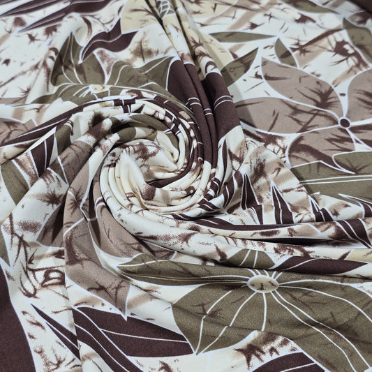 Brown Beige Floral ITY Stretch Fabric 58" Jersey Dress Fabric By The Metre