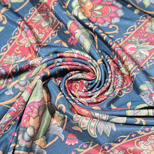 Vintage Floral Stripe ITY Jersey Fabric 58" Stretch Dress Fabric By The Metre
