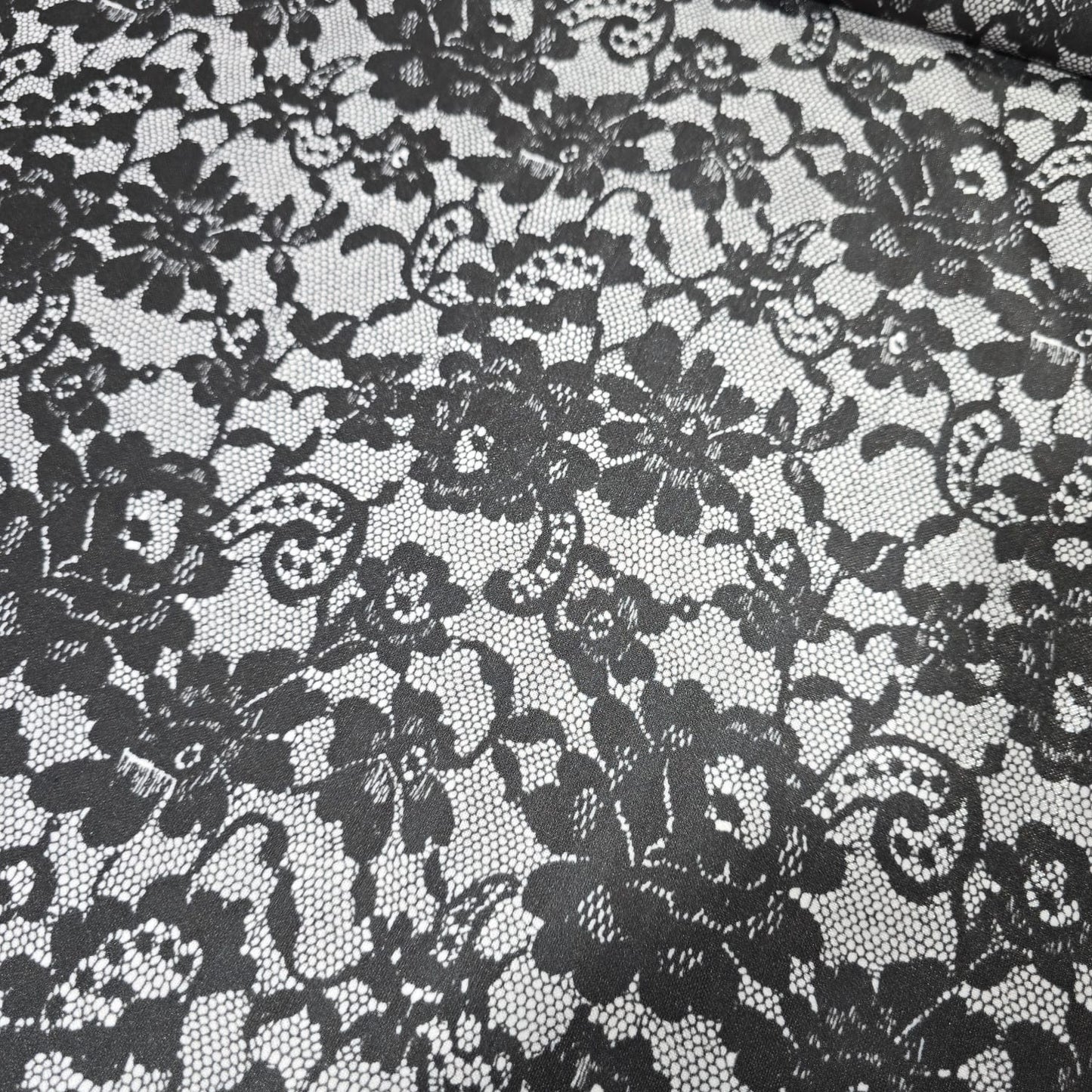 Black Floral Lace Print ITY Jersey Fabric 58" Stretch Dress Fabric By The Metre
