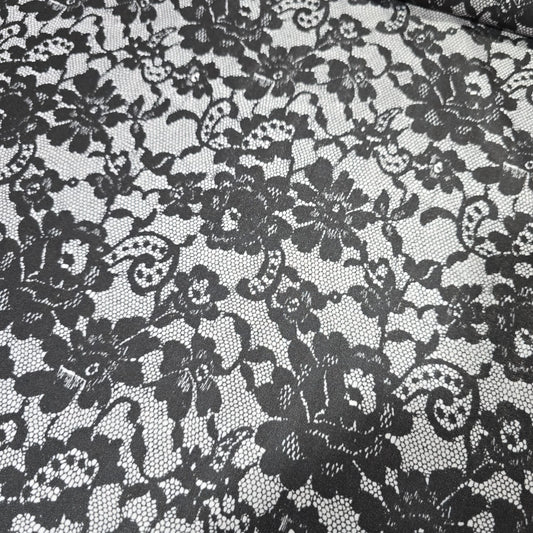 Black Floral Lace Print ITY Jersey Fabric 58" Stretch Dress Fabric By The Metre