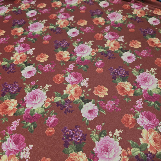 Vintage Floral ITY Jersey Fabric – Rust Multi – 58" Wide Stretch Dressmaking Fabric Sold By The Metre