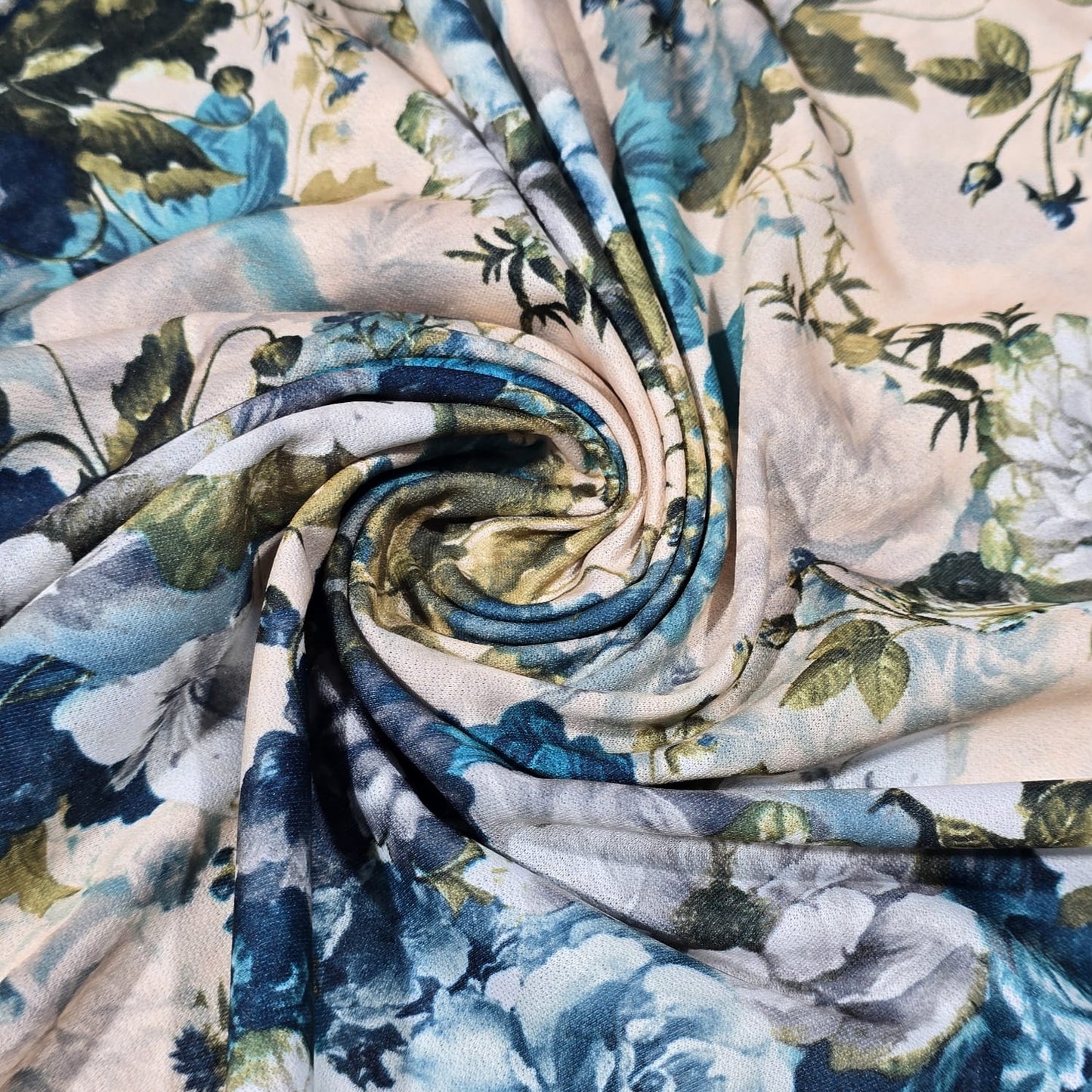Blue Watercolour Floral ITY Jersey Fabric – 58" Wide Stretch Dressmaking Fabric Sold By The Metre