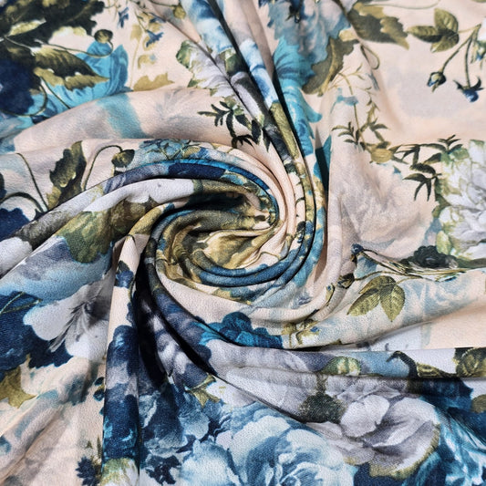 Blue Watercolour Floral ITY Jersey Fabric – 58" Wide Stretch Dressmaking Fabric Sold By The Metre