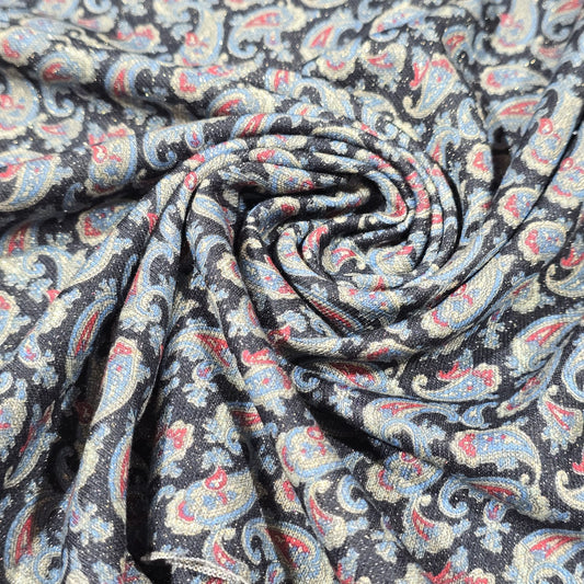 Navy Paisley Print Ponte Roma Jersey Fabric – 58" Wide Stretch Dressmaking Fabric Sold By The Metre