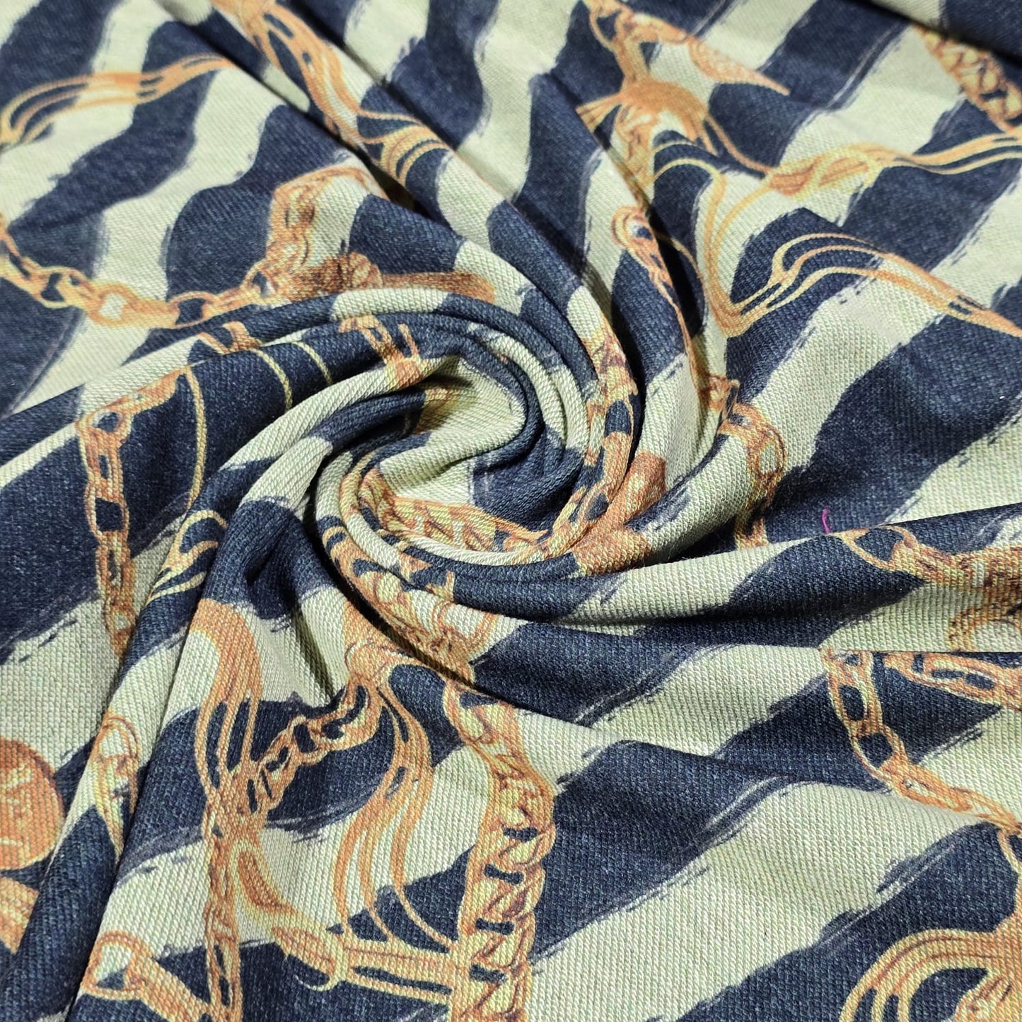Baroque chain print Ponte Roma Green Jersey Stretch Dress Craft Fabric 58" Meter