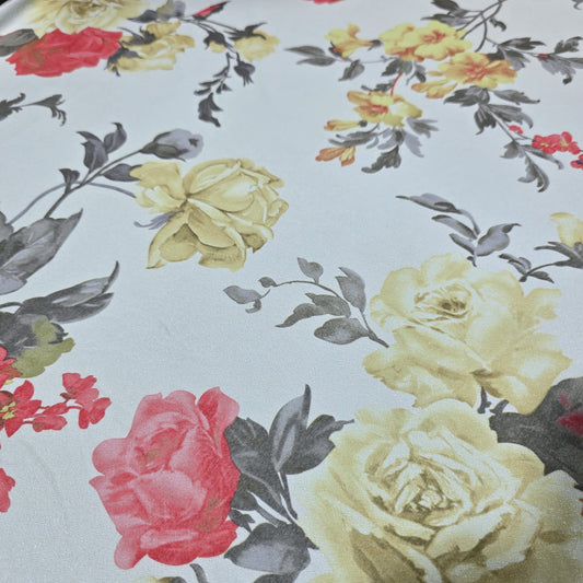 Vintage Rose Floral Jersey Fabric – 58" Wide Stretch Dressmaking Fabric Sold By The Metre