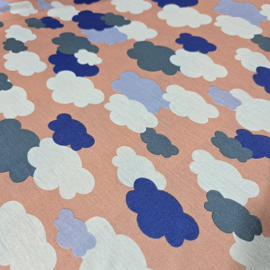 Peach Cloud Print Viscose Jersey Fabric – 58" Wide Soft Stretch Dressmaking Fabric Sold By The Metre