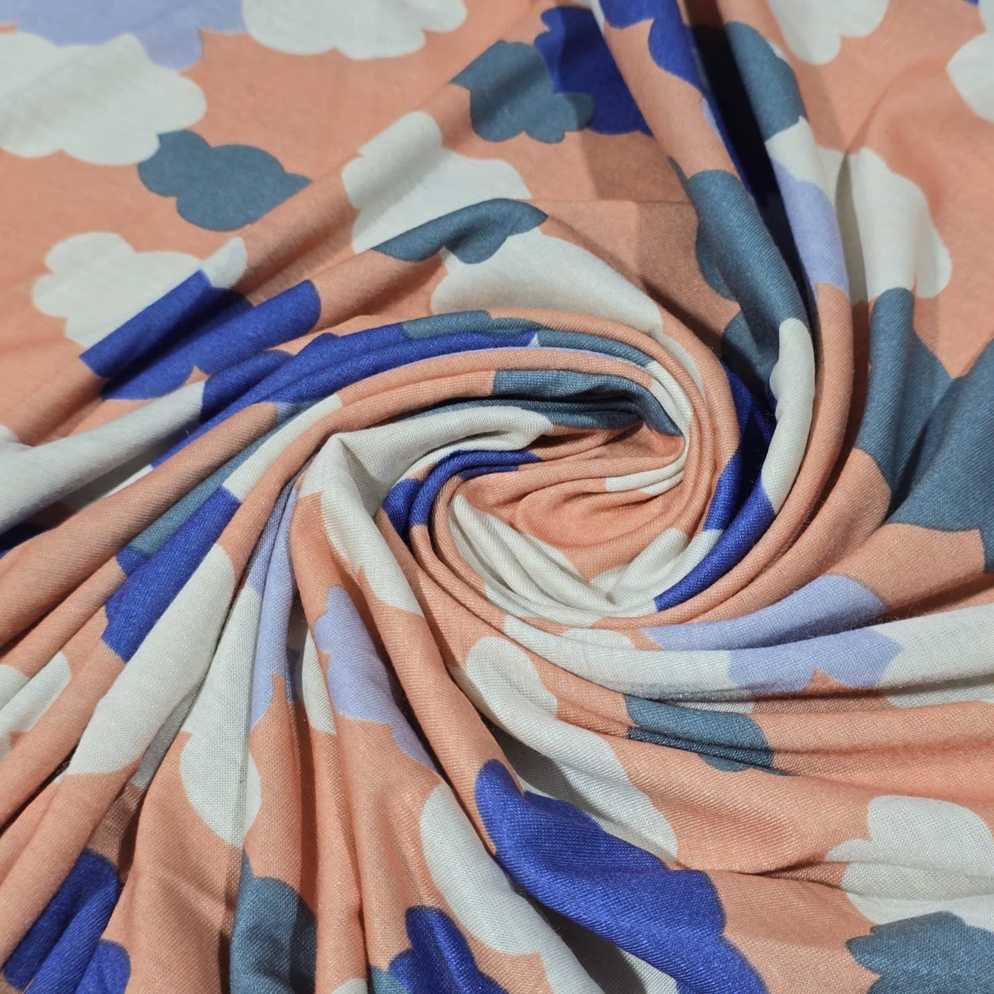 Peach Cloud Print Viscose Jersey Fabric – 58" Wide Soft Stretch Dressmaking Fabric Sold By The Metre