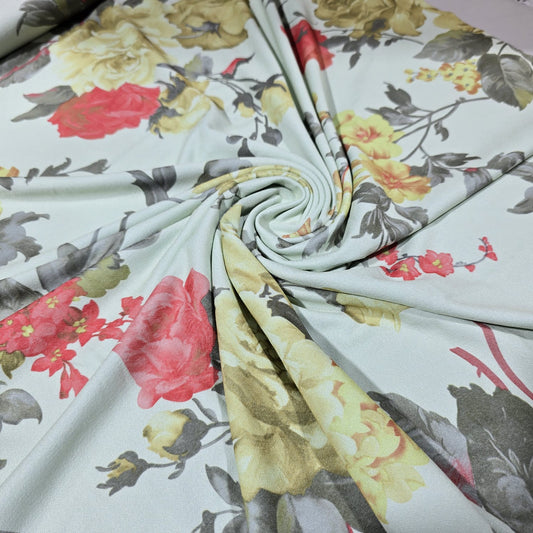 Vintage Rose Floral Jersey Fabric – 58" Wide Stretch Dressmaking Fabric Sold By The Metre