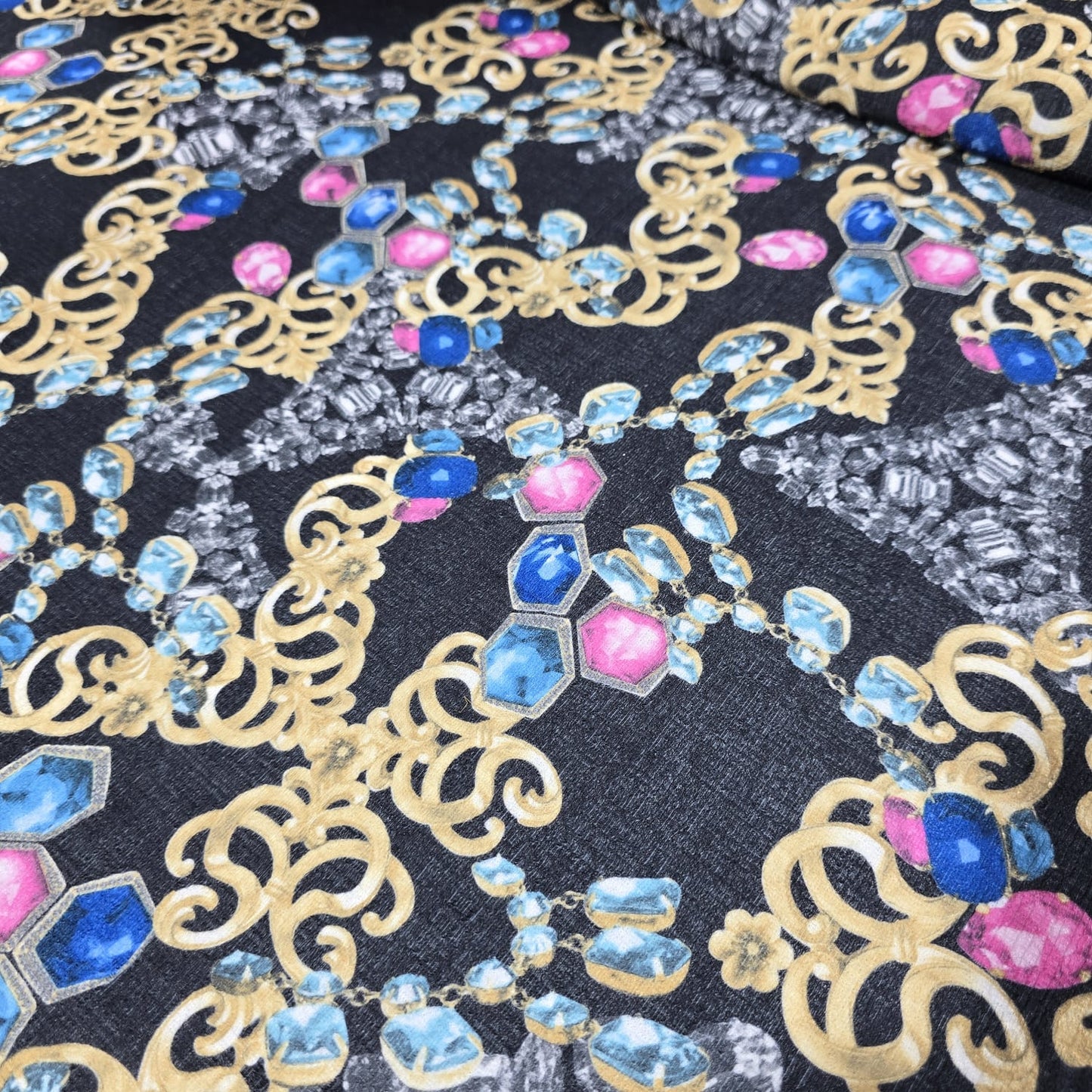 Luxury Baroque Jewel Print Jersey Fabric – 58" Wide Soft Stretch Dressmaking Fabric Sold By The Metre
