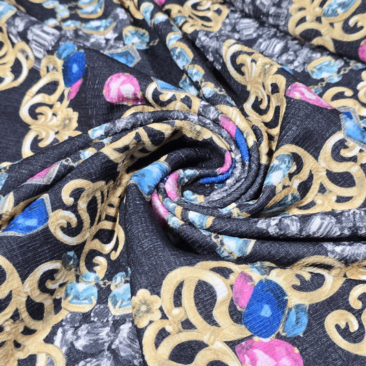Luxury Baroque Jewel Print Jersey Fabric – 58" Wide Soft Stretch Dressmaking Fabric Sold By The Metre