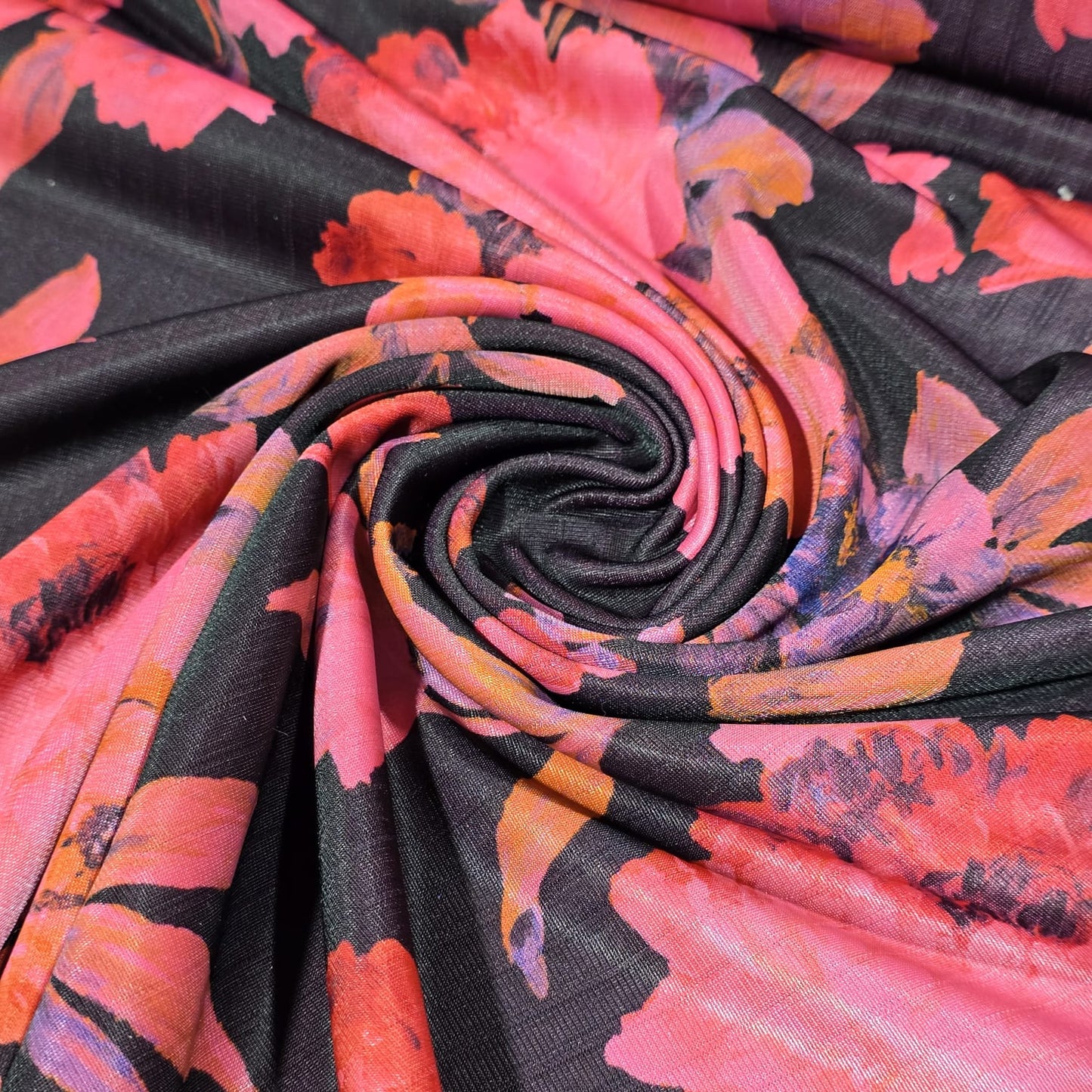 BLACK PINK Premium Textured Floral Jersey Fabric – Black Multi | 58" Wide | Sold by the Metre