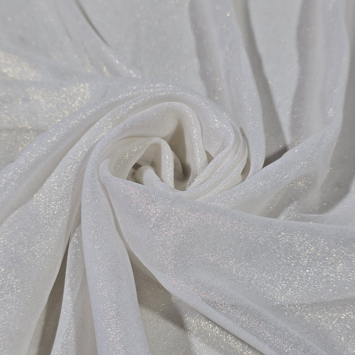 Premium Glitter Chiffon Fabric – White | Soft Sparkle Sheer Chiffon | 44" Wide | Sold by the Meter