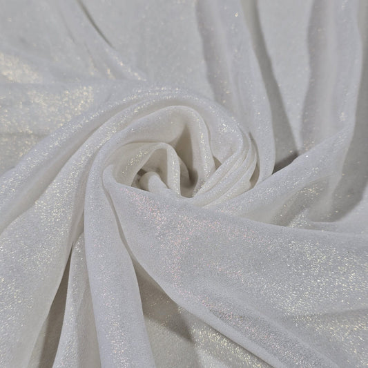 Premium Glitter Chiffon Fabric – White | Soft Sparkle Sheer Chiffon | 44" Wide | Sold by the Meter