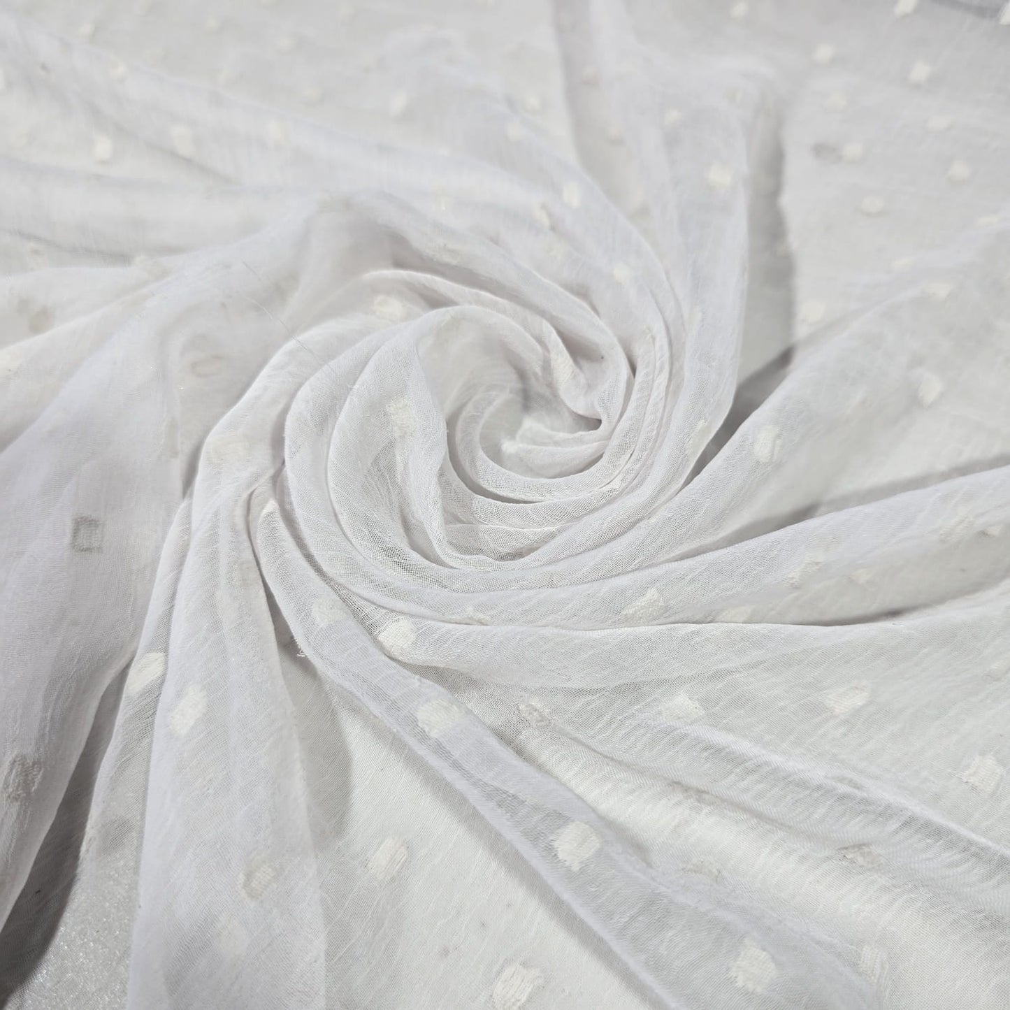 White Swiss Dot Chiffon Fabric – Lightweight Sheer Dress Fabric | 44" Wide | Sold by the Meter