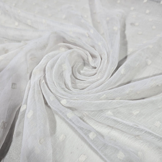White Swiss Dot Chiffon Fabric – Lightweight Sheer Dress Fabric | 44" Wide | Sold by the Meter