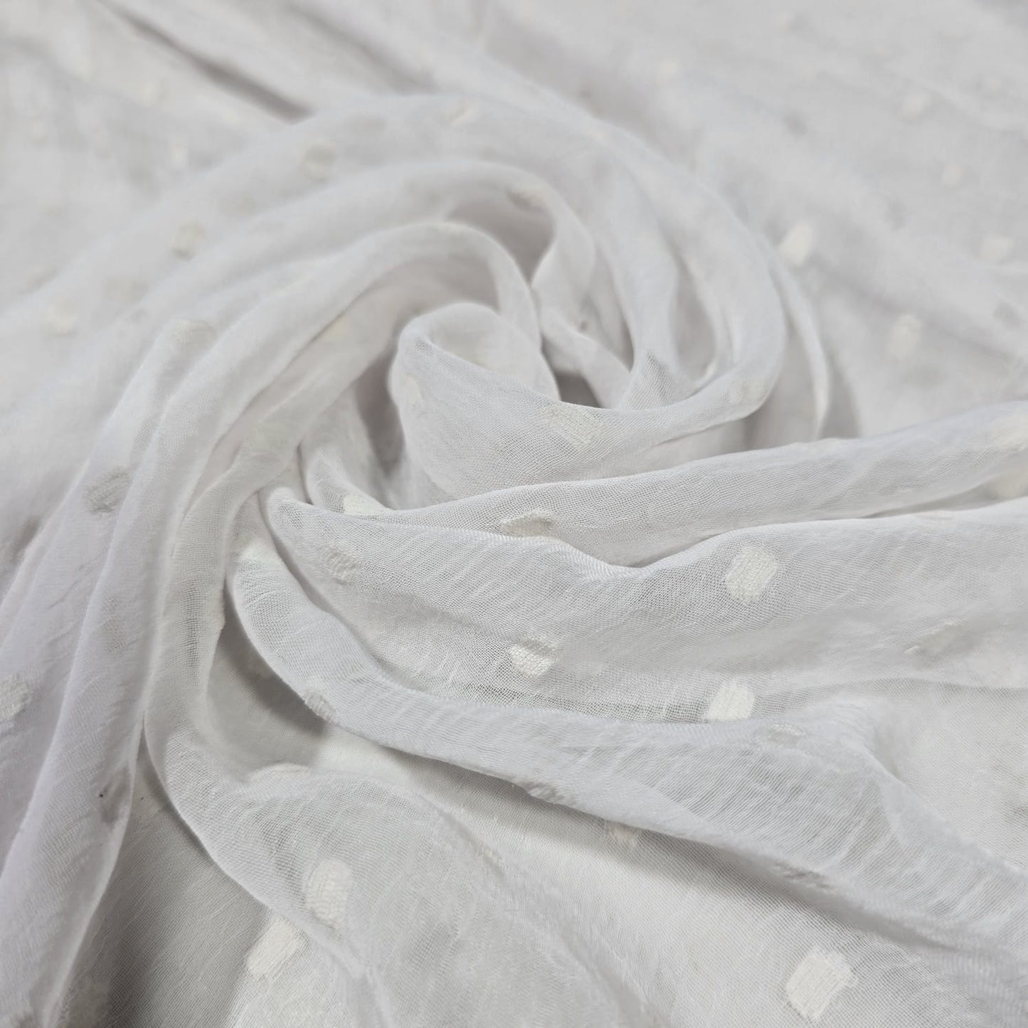 White Swiss Dot Chiffon Fabric – Lightweight Sheer Dress Fabric | 44" Wide | Sold by the Meter