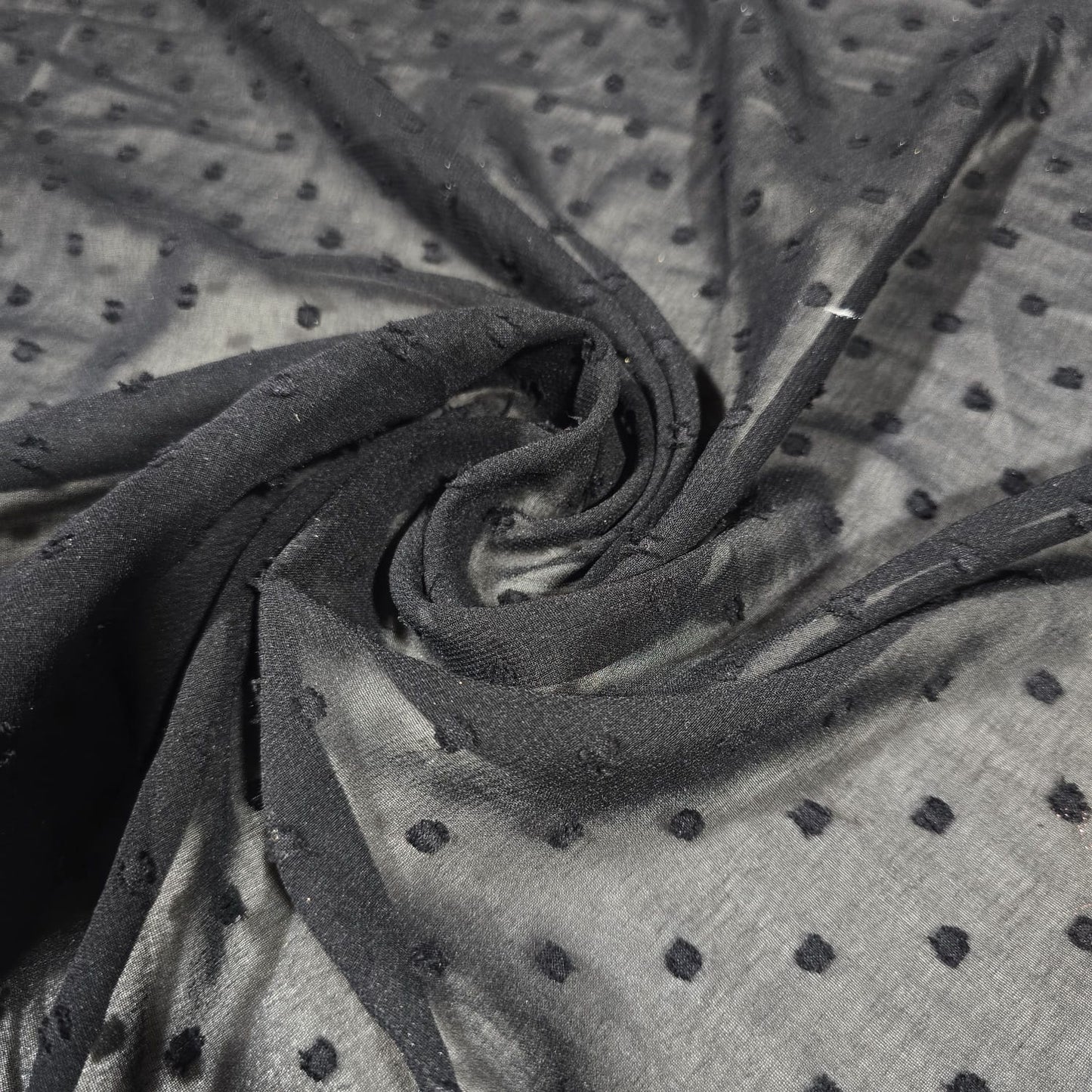 Black Swiss Dot Chiffon Fabric – Lightweight Sheer Dress Fabric | 44" Wide | Sold by the Meter